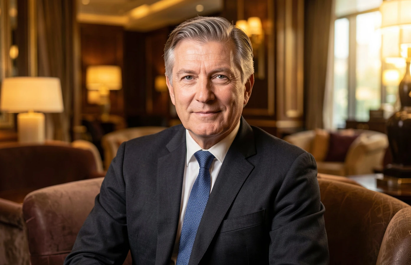 Sophisticated mature adult portrait in a luxury lounge